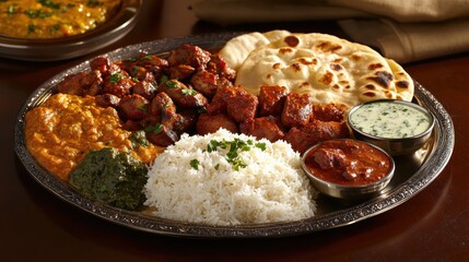 Festive Indian platter with assorted dishes and bread