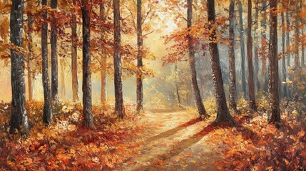 Fototapeta premium Serene autumn forest with colorful leaves