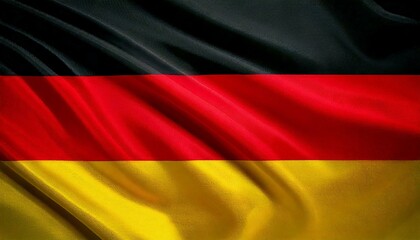 Naklejka premium Waving flag of Germany showcases the national colors of black, red, and yellow in a vibrant, flowing display. Generative AI