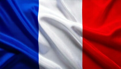 Obraz premium Flag of France waving gently in the breeze, showcasing vibrant colors of blue, white, and red in a serene outdoor setting. Generative AI
