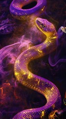 Fototapeta premium Colorful snake gracefully coiling through vibrant smoke in a captivating display