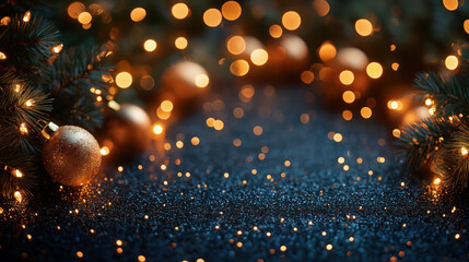 Warm New Year Backdrop with Fairy Lights and Golden Sparkles