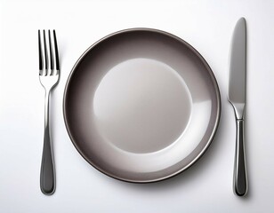 plate and cutlery isolated on white background