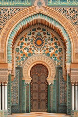 Obraz premium Ornate archway, mosaic tilework, decorative door.