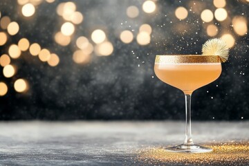 Sparkling cocktail with golden rim and bokeh background for festive celebrations