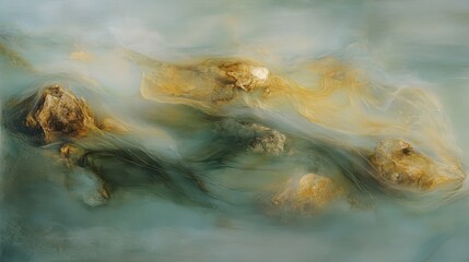 Obraz premium Abstract representation of flowing water and rocks in soft hues.