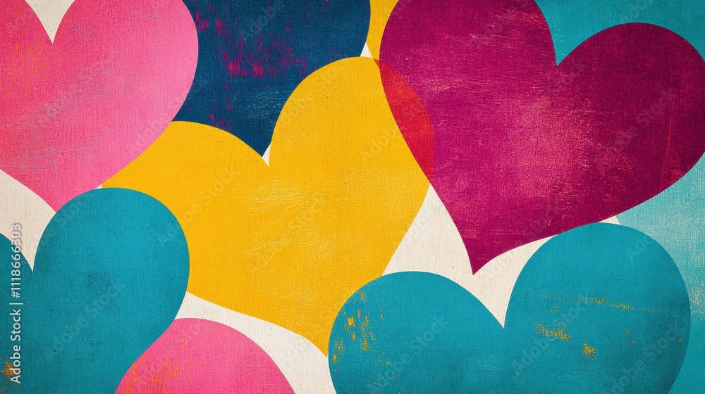 Fototapete this vibrant design features various hearts in bold colors, providing a playful backdrop ideal for c