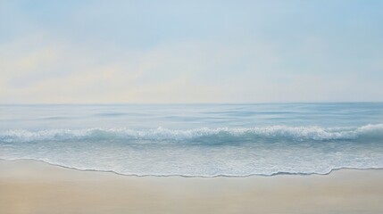 Fototapeta premium Tranquil beach with gentle waves and misty horizon