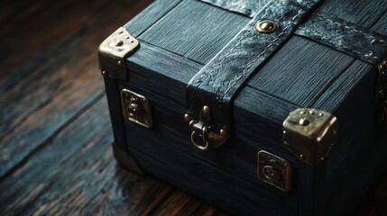 Obraz premium Black wooden treasure box, treasure concept. De-focused close-up with copy space.