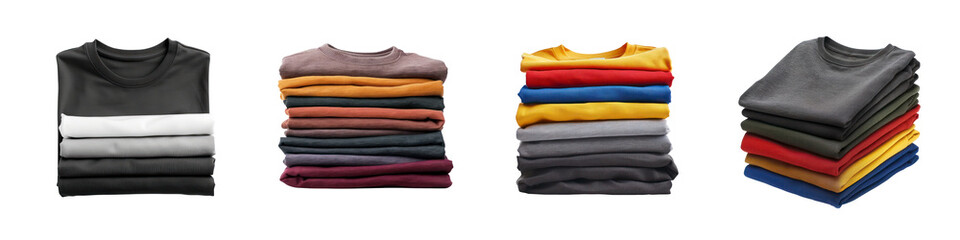 Set of Folded Stack of Colorful Sweaters on transparent background