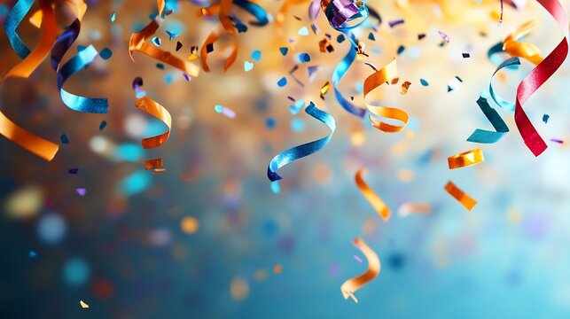 Joyful work anniversary backdrop featuring abstract confetti pastel gradients celebratory patterns leaving plenty of room for text