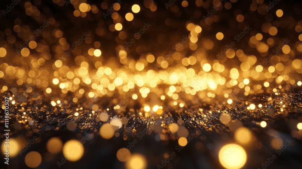 Poster Golden sparkles and luminous dots dance across a dark background, creating a mesmerizing atmosphere full of energy and depth, inviting viewers to immerse themselves in the beauty of abstraction