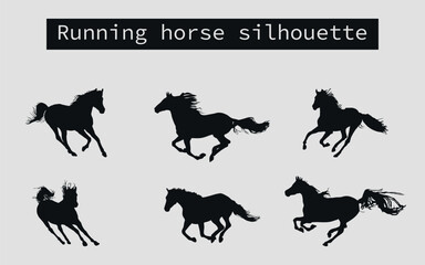 A set of black silhouettes of a sports horse. Vector on black background	