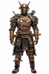 Obraz premium Steampunk-style armored figure, intricate gears, leather.