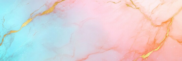 Fototapeta premium This luxurious marble texture features soft pink and blue hues interwoven with striking golden veins, ideal for design mockups and branding. Generative AI