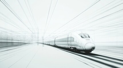 Naklejka premium A high-speed train depicted in a dynamic, abstract style emphasizing motion and speed.
