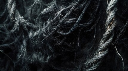 Fototapeta premium Close-up of an old, frayed rope with texture and detail, symbolizing strength or wood carving