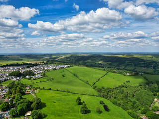 High Angle View of Historical Bath City of England United Kingdom During Partly Cloudy Day of May 27th, 2024, Aerial Footage Was Captured with Drone's Camera During Bright Sunny Day