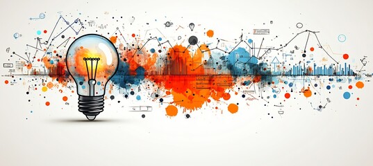 Clean modern business symbol background minimalistic icons like light bulbs graphs and briefcases leaving blank areas for text