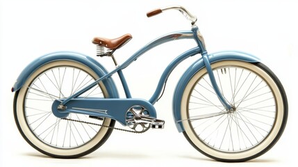 Blue women's bicycle with a vintage design, isolated on a white background.