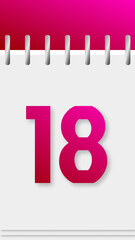 Calendar with days of the year, pink top, day 18.