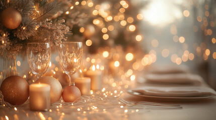 Festive New Year Backdrop with Cozy Lights and Gold Decorations