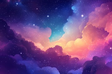 Naklejka premium A vibrant cosmic scene filled with colorful clouds and twinkling stars.