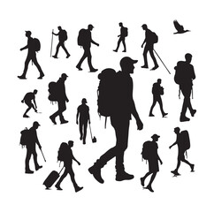 Obraz premium Traveler with Suitcase silhouette silhouette vector illustration