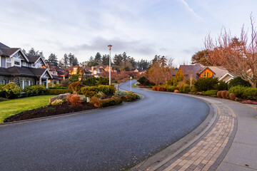 Scenic Morning View in Suburban Victoria, Vancouver Island Neighborhood
