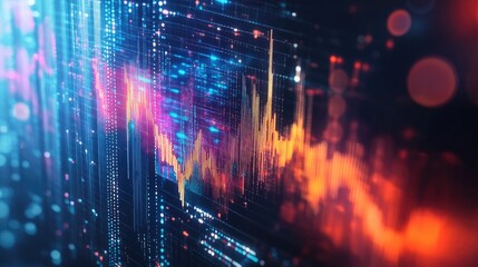 Abstract digital data visualization with glowing lines and charts.