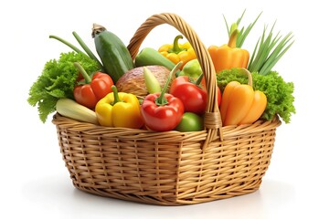 basket with vegetables 3d render icon isolated on White background