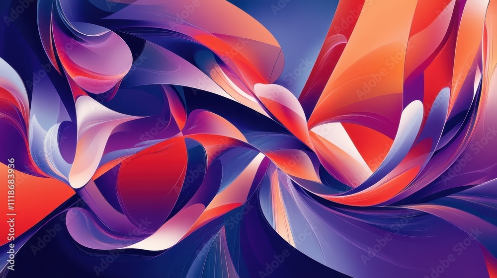 Poster abstract colorful waves blending in dynamic shapes and gradients.