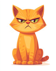 Obraz premium A cute cartoon illustration of an orange cat sitting down with a grumpy expression on its face.
