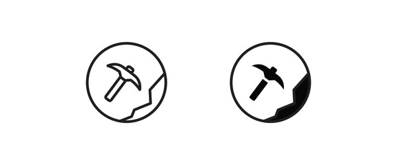 mining tool pickaxe, Mining, Hammer icon sign, symbol, logo, illustration, editable stroke, flat design style isolated on white