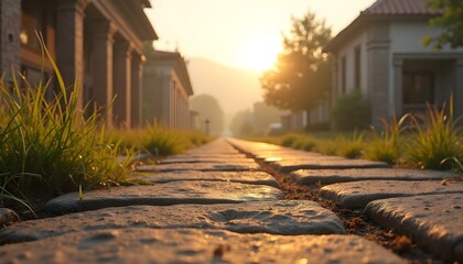 Ground level view, architecture landscape, morning light