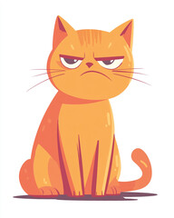 Obraz premium A cute cartoon illustration of an orange cat sitting down with a grumpy expression on its face.