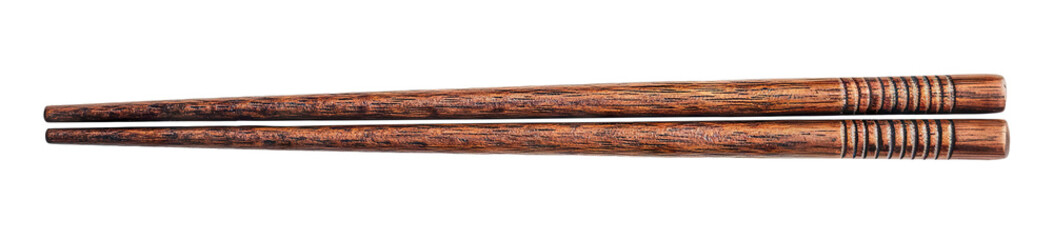 Pair of traditional wooden chopsticks for Asian cuisine, isolated on a transparent cutout background