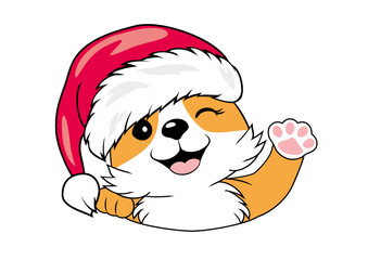 Waving Santa Corgi dog