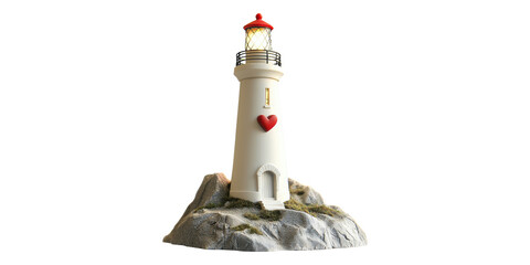 White lighthouse with heart ornament isolated on transparent background