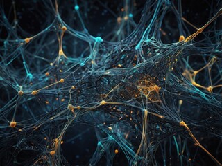 An abstract high-resolution representation of a neural network, featuring intricate interconnected nodes and glowing pathways symbolizing artificial intelligence and data flow