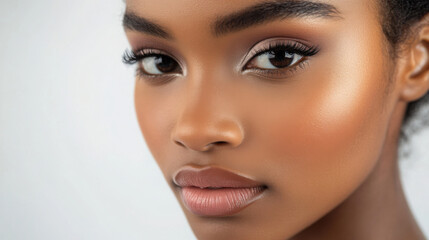 Fototapeta premium Elegant bridal makeup close-up with soft radiant glow for inspirational beauty and fashion concepts