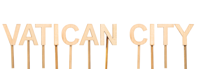 Rustic design with the name Vatican City in wood on neutral background.