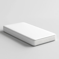 minimalist top down view of sleek, ultra thin white mattress with clean edges, placed on plain light gray background, emphasizing simplicity and modern design