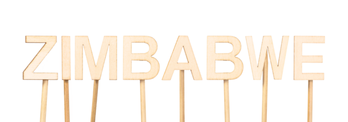 Wooden sign spelling the name of the African country Zimbabwe. Concept of countries of the world.