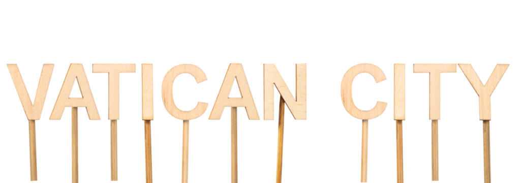 Rustic design with the name Vatican City in wood on neutral background.