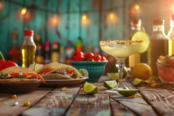 Obraz premium Cinco De Mayo Background with Margarita and Tacos