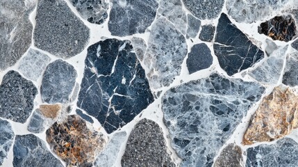 Seamless blue-gray granite terrazzo flooring, intricate stone details, ideal for modern interiors