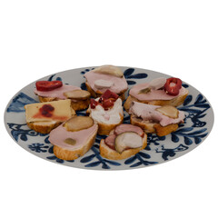 3D render of appetizers on a plate with transparent background