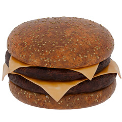 3D render of a cheeseburger with transparent background