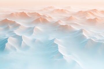 Obraz premium Serene aerial view of sandy desert with silver-gray dunes and warm brown valleys illuminated by soft sunlight